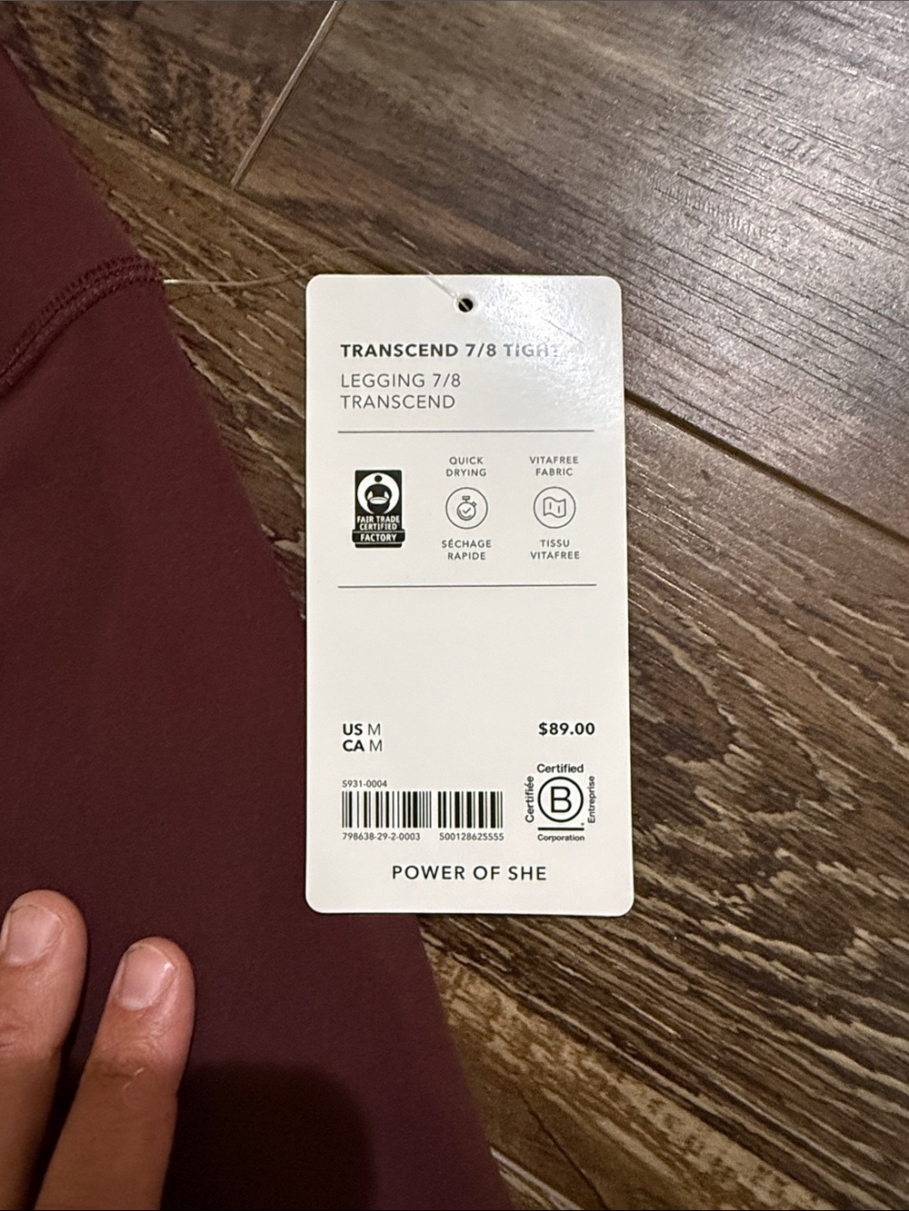 Athleta Transcend 7/8 Leggings in Burgundy - Picture 2 of 3